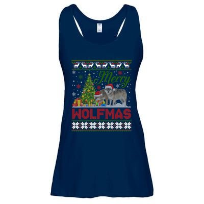 Merry Wolfmas Wolf Christmas Tree Funny Animal Lovers Xmas Ladies Essential Flowy Tank