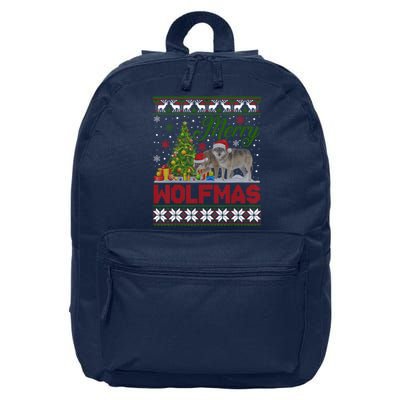 Merry Wolfmas Wolf Christmas Tree Funny Animal Lovers Xmas 16 in Basic Backpack