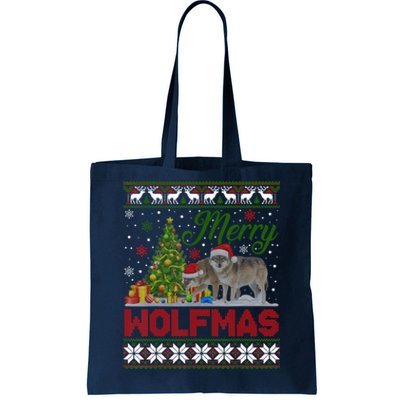 Merry Wolfmas Wolf Christmas Tree Funny Animal Lovers Xmas Tote Bag