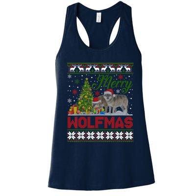 Merry Wolfmas Wolf Christmas Tree Funny Animal Lovers Xmas Women's Racerback Tank