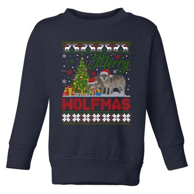 Merry Wolfmas Wolf Christmas Tree Funny Animal Lovers Xmas Toddler Sweatshirt