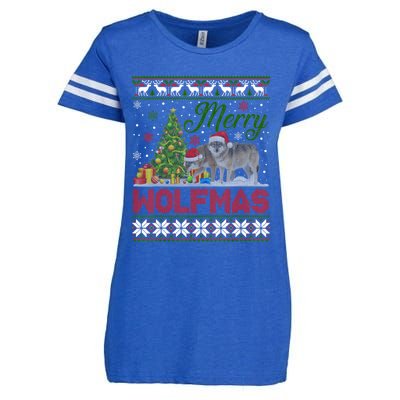 Merry Wolfmas Wolf Christmas Tree Funny Animal Lovers Xmas Enza Ladies Jersey Football T-Shirt