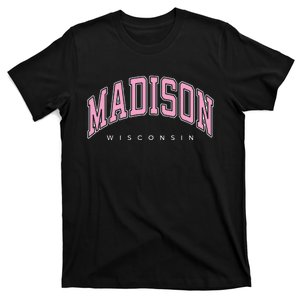 Madison Wisconsin WI Varsity Pink Text T-Shirt