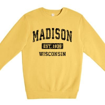 Madison Wisconsin Wi Vintage Sports Design Premium Crewneck Sweatshirt