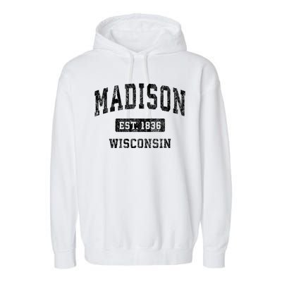 Madison Wisconsin Wi Vintage Sports Design Garment-Dyed Fleece Hoodie