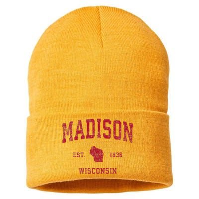 Madison Wisconsin Wi Vintage Sports Design Sustainable Knit Beanie