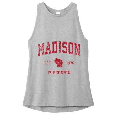 Madison Wisconsin Wi Vintage Sports Design Ladies PosiCharge Tri-Blend Wicking Tank
