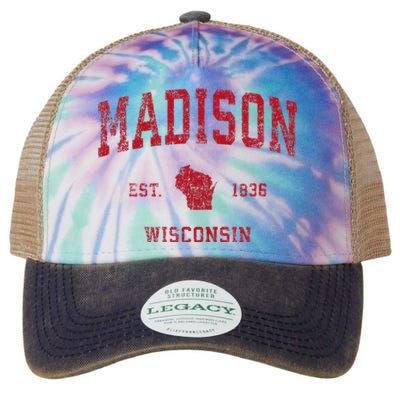 Madison Wisconsin Wi Vintage Sports Design Legacy Tie Dye Trucker Hat