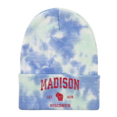 Madison Wisconsin Wi Vintage Sports Design Tie Dye 12in Knit Beanie