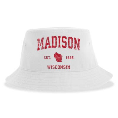 Madison Wisconsin Wi Vintage Sports Design Sustainable Bucket Hat