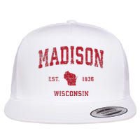 Madison Wisconsin Wi Vintage Sports Design Flat Bill Trucker Hat