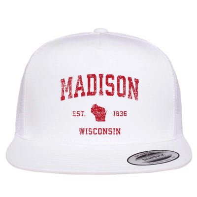 Madison Wisconsin Wi Vintage Sports Design Flat Bill Trucker Hat