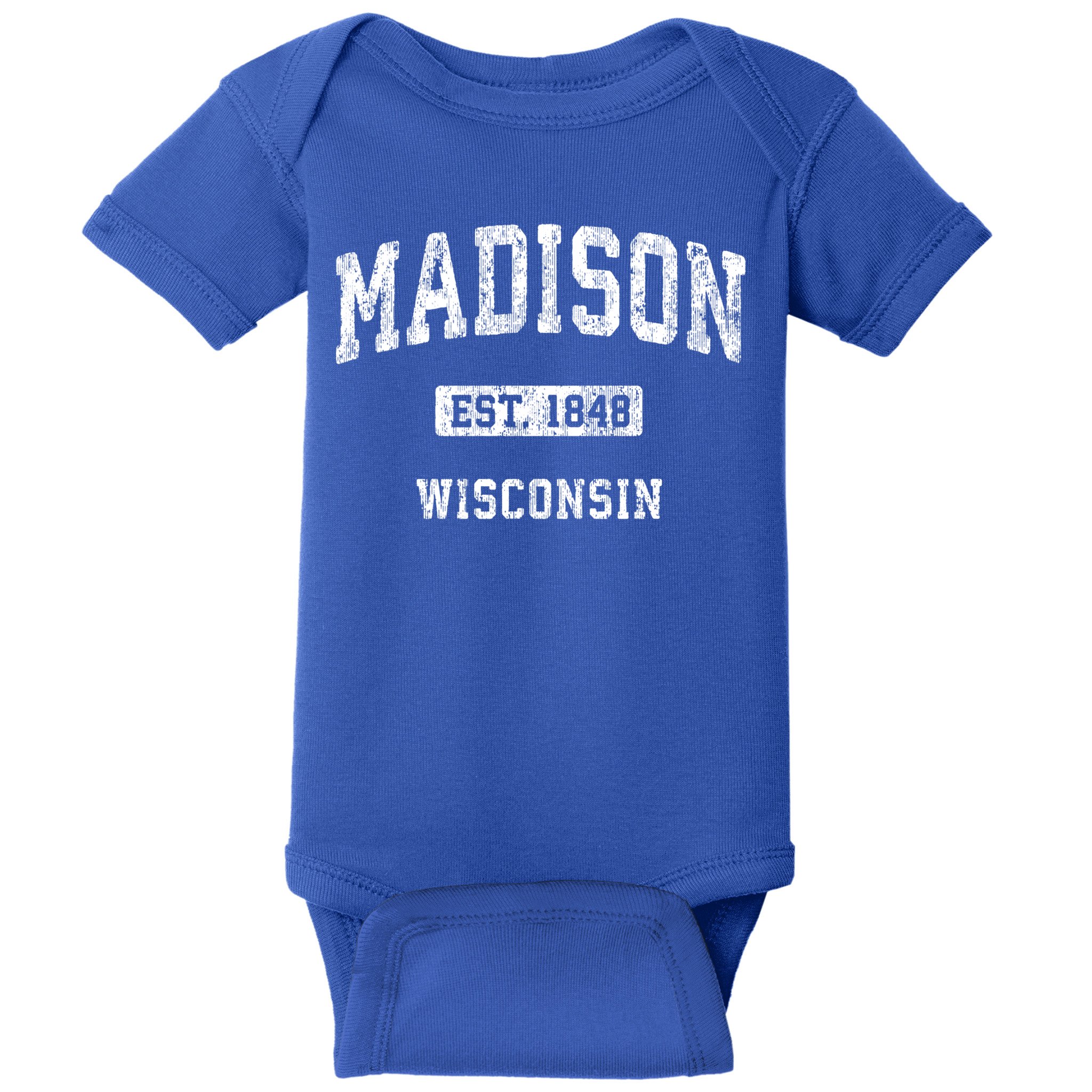 Madison Wisconsin Wi Vintage Athletic Sports Design Gift Baby Bodysuit