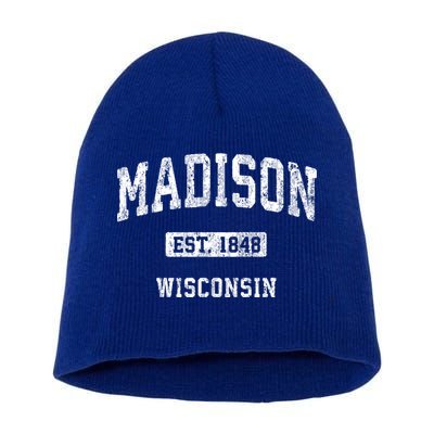 Madison Wisconsin Wi Vintage Athletic Sports Design Gift Short Acrylic Beanie