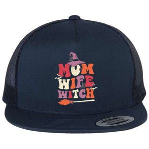 Mom Wife Witch Funny Trick Or Treat Halloween Groovy Retro Cute Gift Flat Bill Trucker Hat