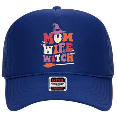 Mom Wife Witch Funny Trick Or Treat Halloween Groovy Retro Cute Gift High Crown Mesh Back Trucker Hat