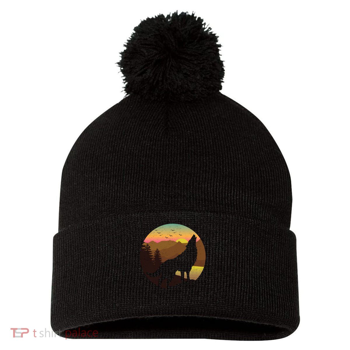 Mountain Wilderness Wolf Survives Gift Design Gift Pom Pom 12in Knit Beanie