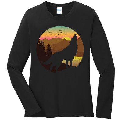 Mountain Wilderness Wolf Survives Gift Design Gift Ladies Long Sleeve Shirt