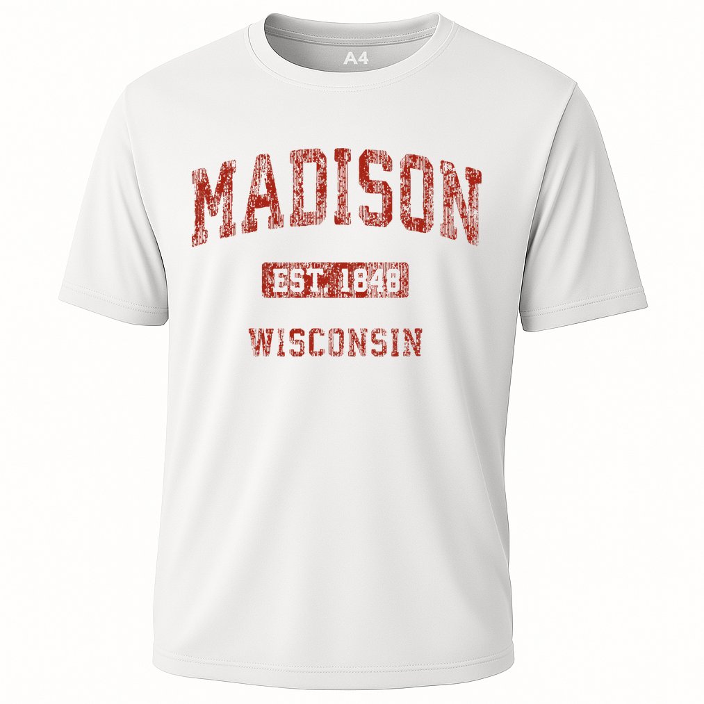 Madison Wisconsin Wi Vintage Athletic Sports Cooling Performance Crew T-Shirt