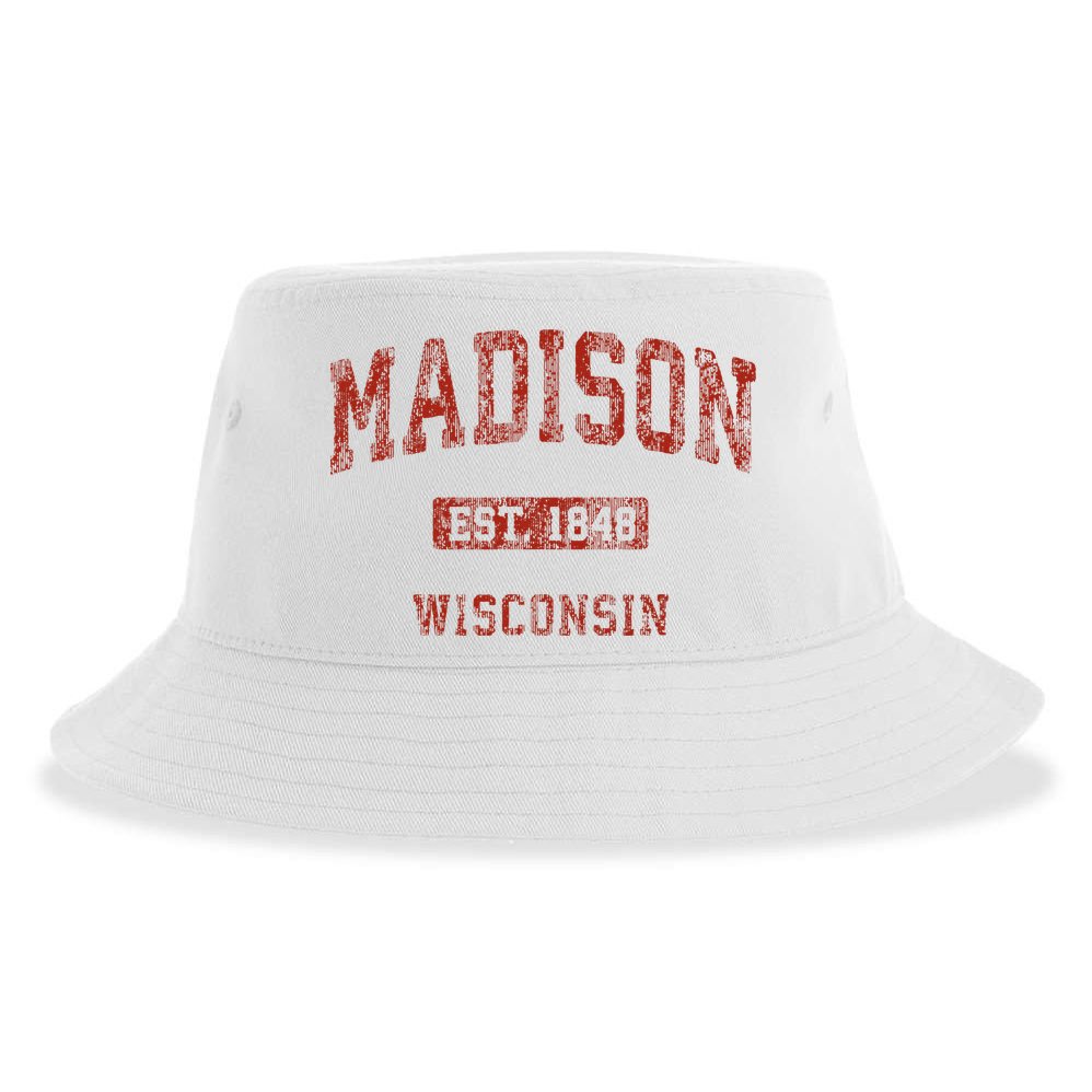 Madison Wisconsin Wi Vintage Athletic Sports Sustainable Bucket Hat