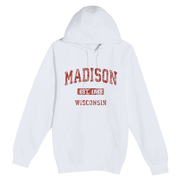 Madison Wisconsin Wi Vintage Athletic Sports Premium Pullover Hoodie