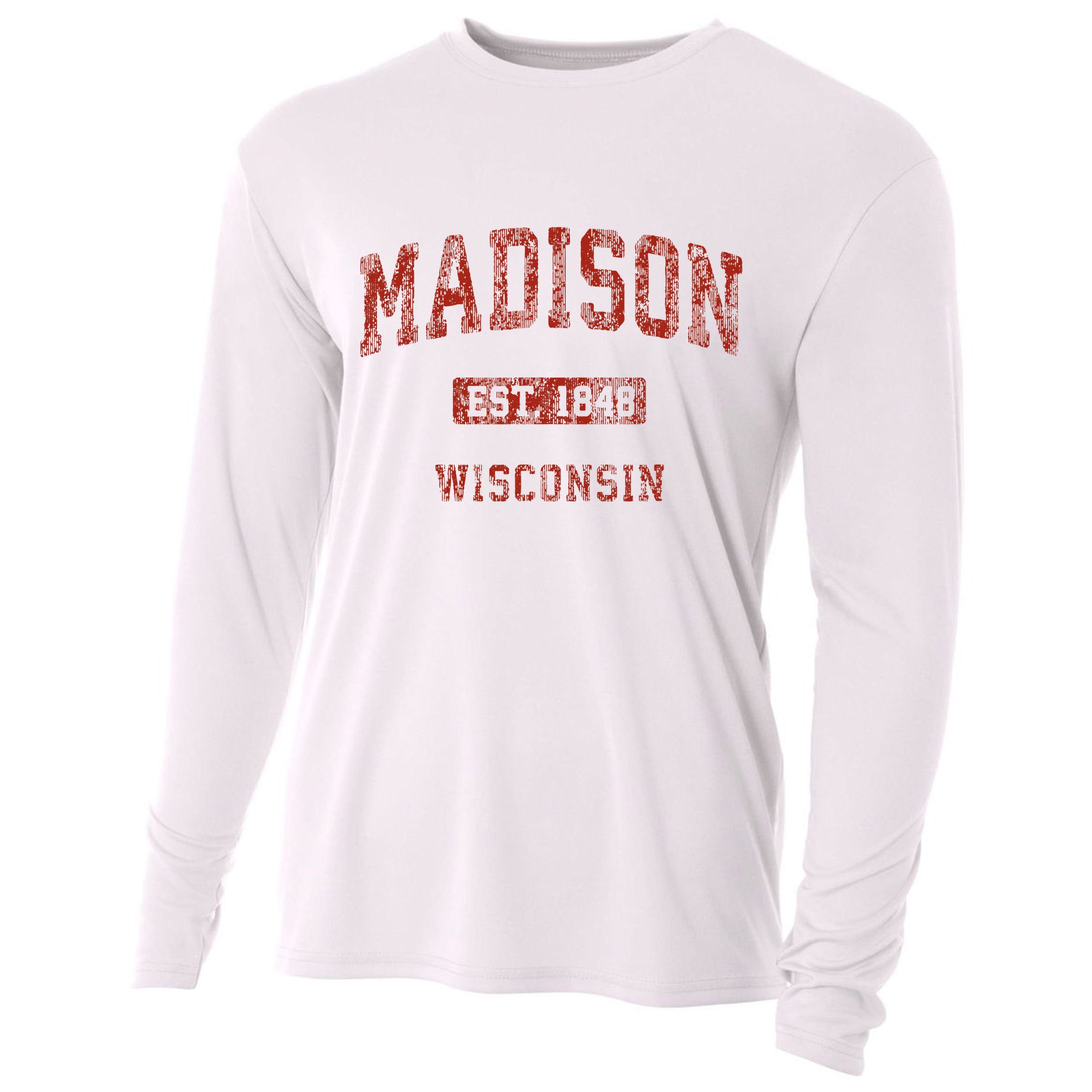 Madison Wisconsin Wi Vintage Athletic Sports Cooling Performance Long Sleeve Crew