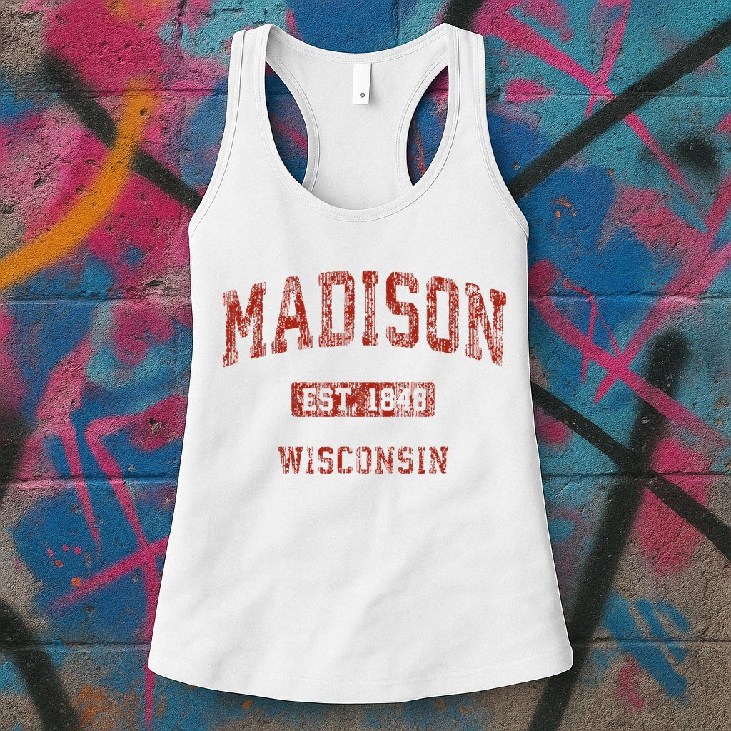 Madison Wisconsin Wi Vintage Athletic Sports Womens Tank Top