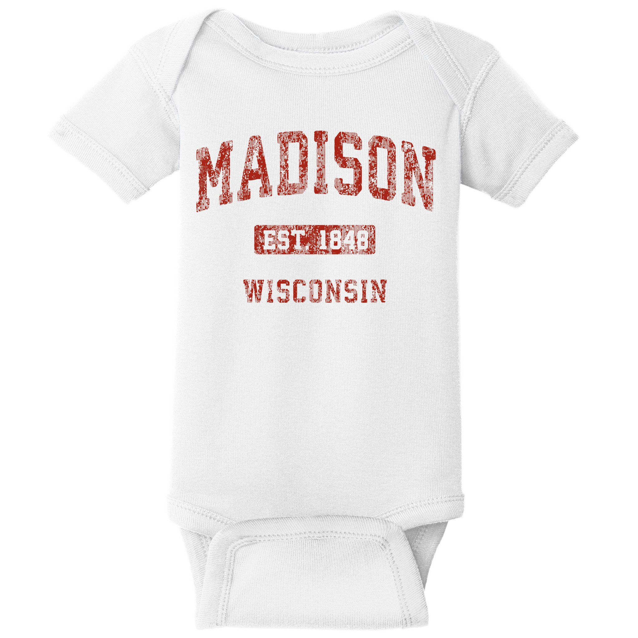 Madison Wisconsin Wi Vintage Athletic Sports Baby Bodysuit