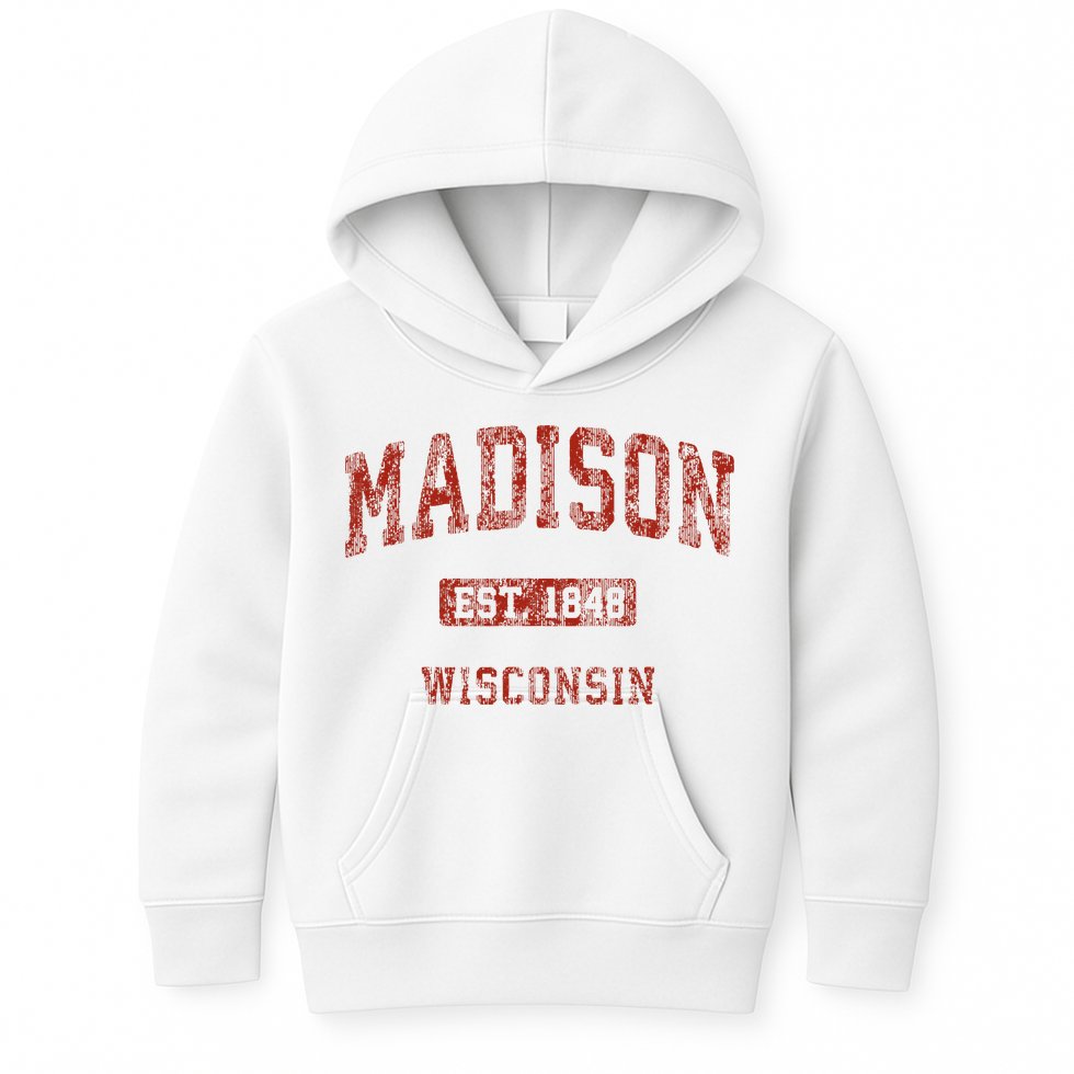 Madison Wisconsin Wi Vintage Athletic Sports Kids Hoodie