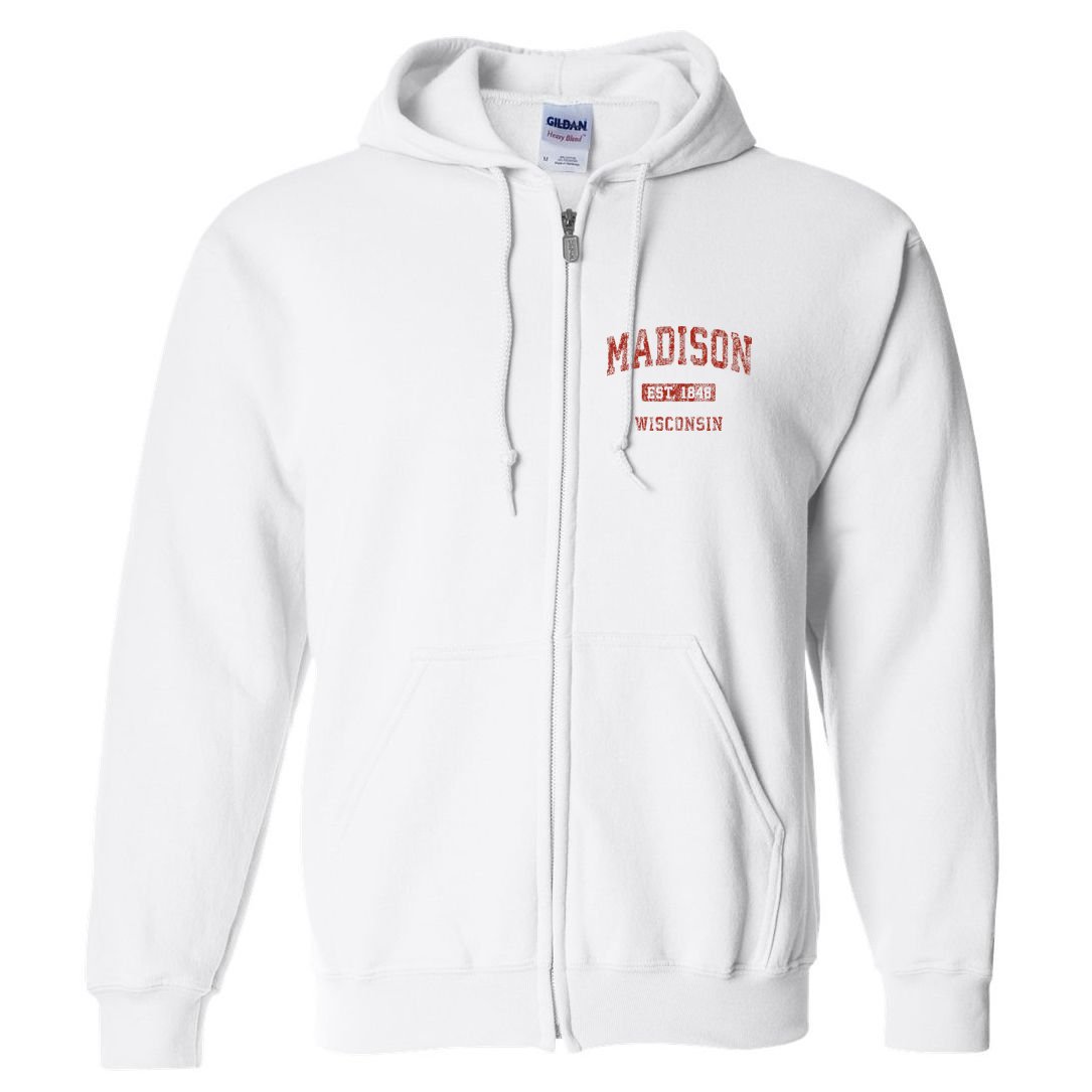 Madison Wisconsin Wi Vintage Athletic Sports Full Zip Hoodie