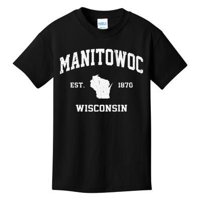 Manitowoc Wisconsin WI Vintage State Athletic Style Kids T-Shirt