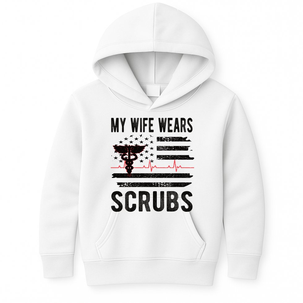 My Wife Wears Scrubs Proud Nurse Husband Nursing Funny Gift Kids Hoodie