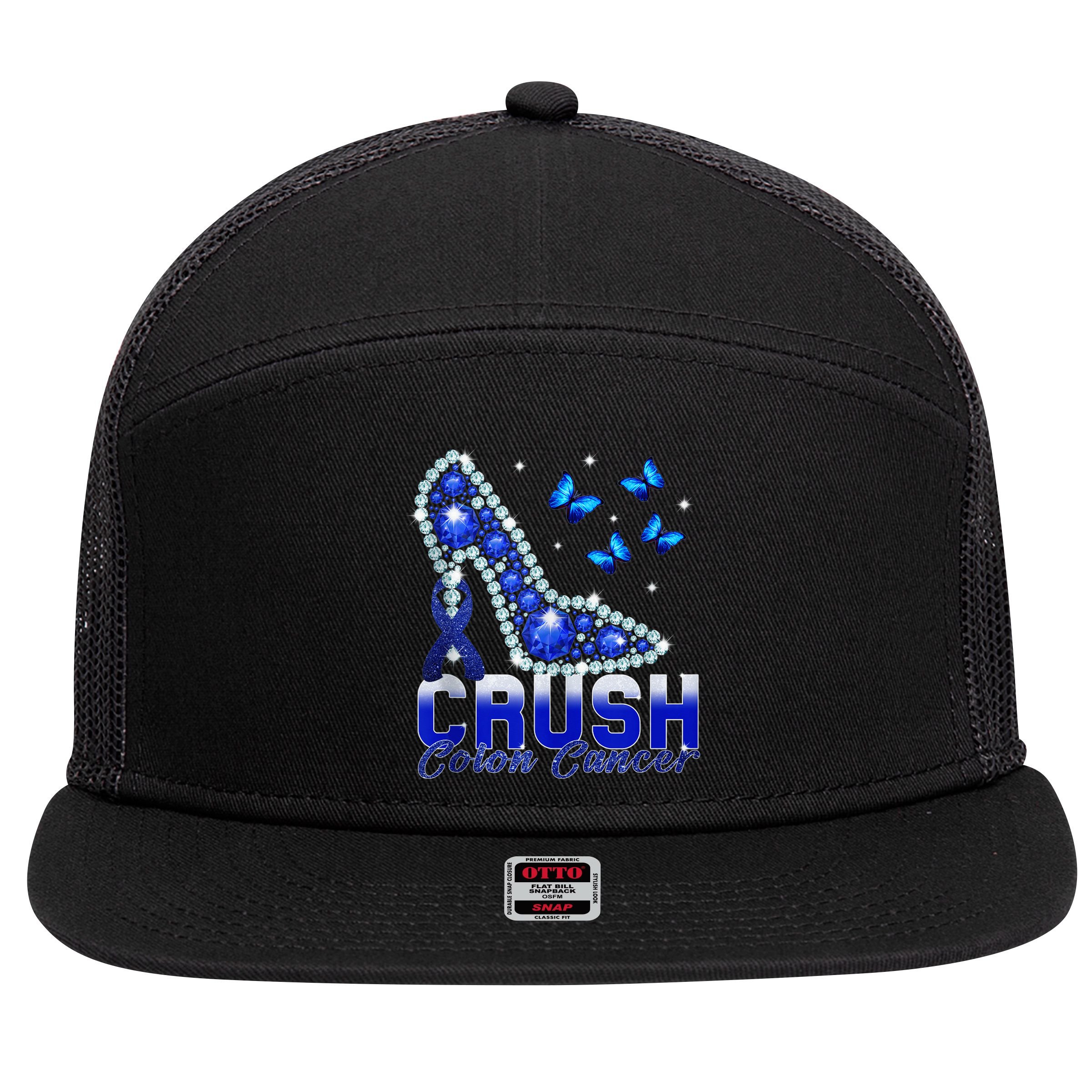 March We Wear Blue Crush Colon Cancer Awareness Month 7 Panel Mesh Trucker Snapback Hat