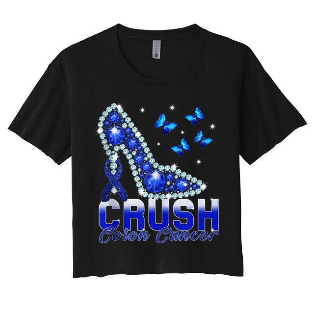March We Wear Blue Crush Colon Cancer Awareness Month Crop Top