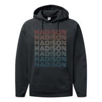 Madison Wi Wisconsin Vintage Performance Fleece Hoodie