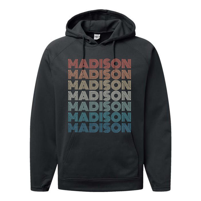 Madison Wi Wisconsin Vintage Performance Fleece Hoodie