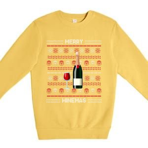 Merry Winemas Wine Lover Bottle Xmas Ing Ugly Christmas Funny Gift Premium Crewneck Sweatshirt