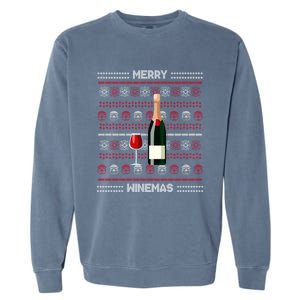 Merry Winemas Wine Lover Bottle Xmas Ing Ugly Christmas Funny Gift Garment-Dyed Sweatshirt