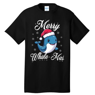 Merry Whalemas Whale With Santa Hat Orcas Christmas Puns Tank Top Tall T-Shirt