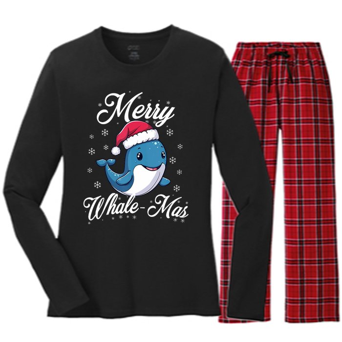 Merry Whalemas Whale With Santa Hat Orcas Christmas Puns Tank Top Women's Long Sleeve Flannel Pajama Set 