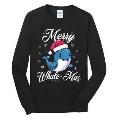 Merry Whalemas Whale With Santa Hat Orcas Christmas Puns Tank Top Tall Long Sleeve T-Shirt