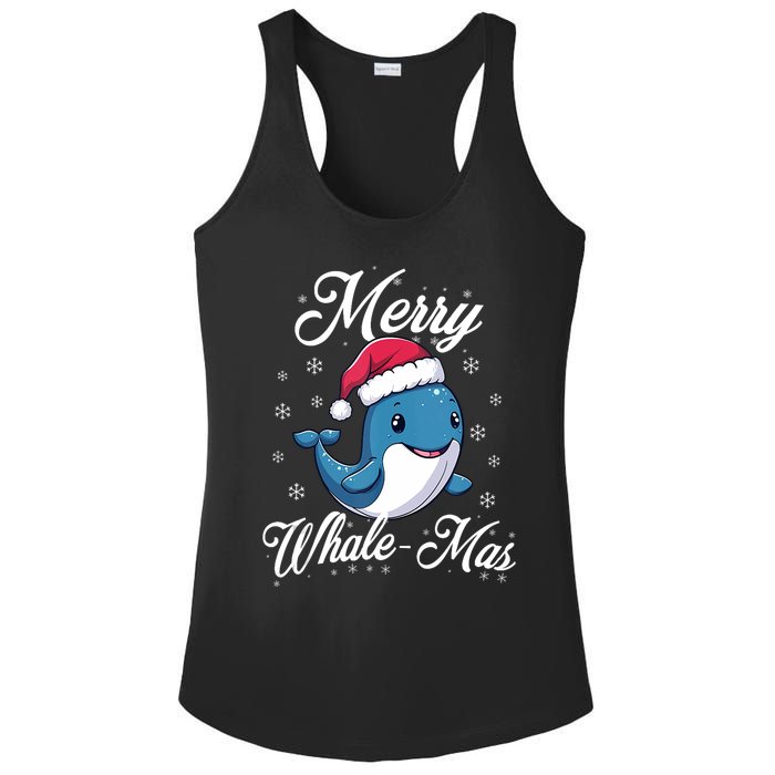 Merry Whalemas Whale With Santa Hat Orcas Christmas Puns Tank Top Ladies PosiCharge Competitor Racerback Tank