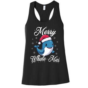 Merry Whalemas Whale With Santa Hat Orcas Christmas Puns Tank Top Women's Racerback Tank