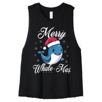 Merry Whalemas Whale With Santa Hat Orcas Christmas Puns Tank Top Women's Racerback Cropped Tank