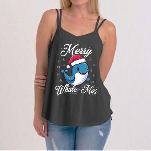 Merry Whalemas Whale With Santa Hat Orcas Christmas Puns Tank Top Women's Strappy Tank