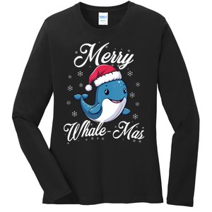 Merry Whalemas Whale With Santa Hat Orcas Christmas Puns Tank Top Ladies Long Sleeve Shirt