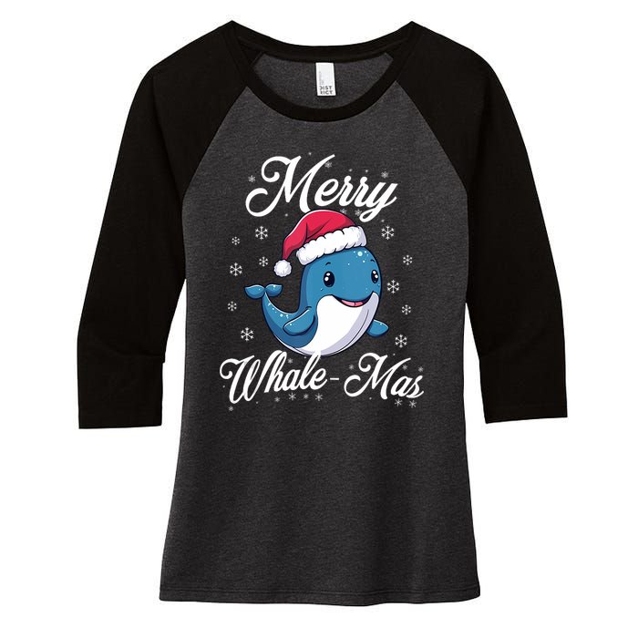 Merry Whalemas Whale With Santa Hat Orcas Christmas Puns Tank Top Women's Tri-Blend 3/4-Sleeve Raglan Shirt