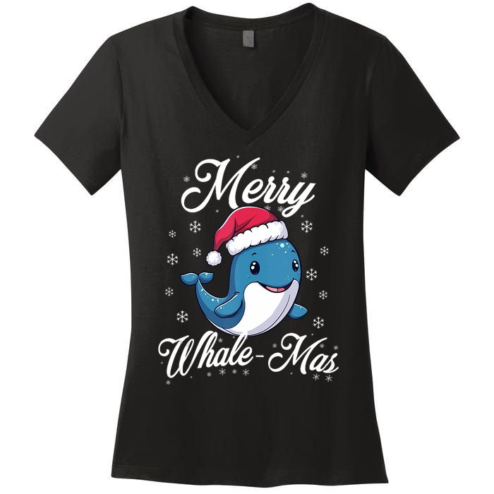 Merry Whalemas Whale With Santa Hat Orcas Christmas Puns Tank Top Women's V-Neck T-Shirt