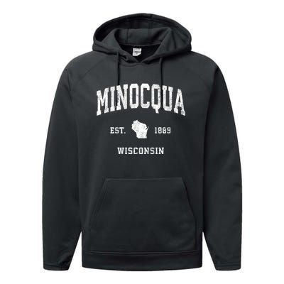 Minocqua Wisconsin Wi Vintage Athletic Performance Fleece Hoodie