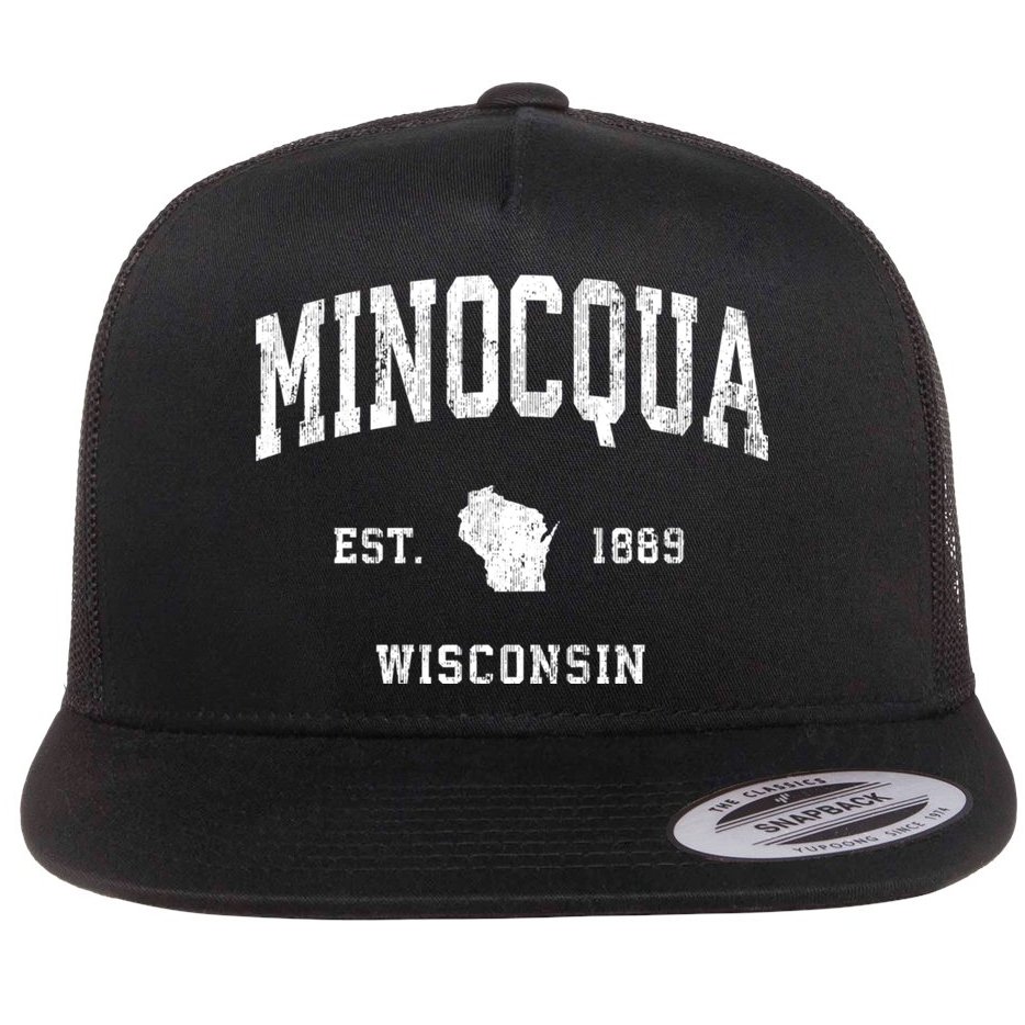 Minocqua Wisconsin Wi Vintage Athletic Flat Bill Trucker Hat